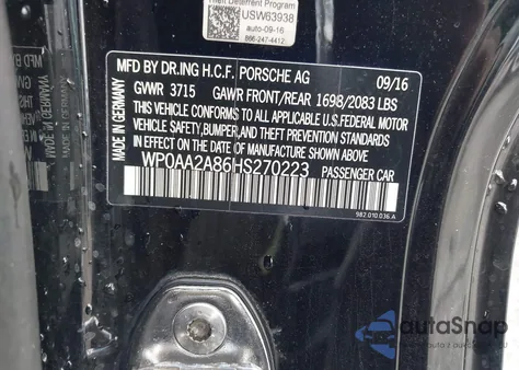 2017 Porsche 718 Cayman z USA, uszkodzony, nr VIN WP0AA2A86HS270223